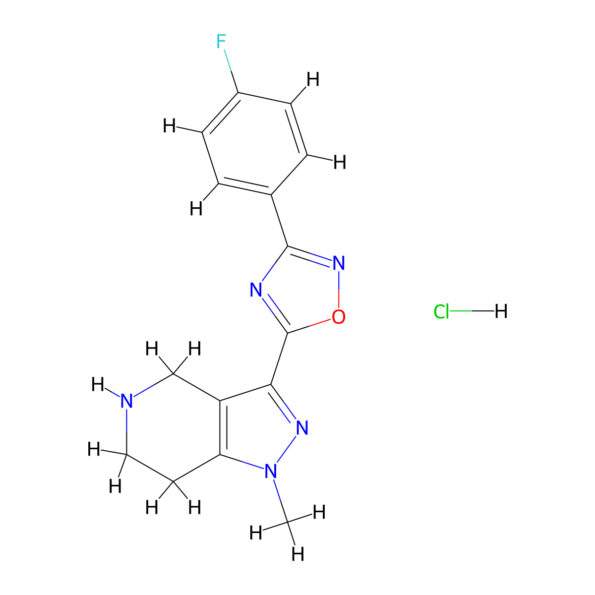 3-[3-(4-Fluorophenyl)-1,2,4-oxadiazol-5-yl]-1-methyl-4,5,6,7-tetrahydro-1H-pyrazolo[4,3-c]pyridine hydrochloride molecular structure, CAS 1354550-82-5