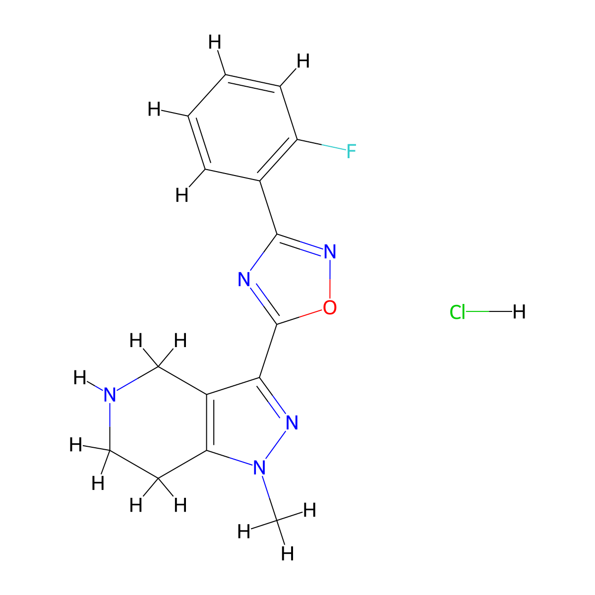 3-[3-(2-fluorophenyl)-1,2,4-oxadiazol-5-yl]-1-methyl-4,5,6,7-tetrahydro-1H-pyrazolo[4,3-c]pyridine hydrochloride molecular structure, CAS 1354550-86-9