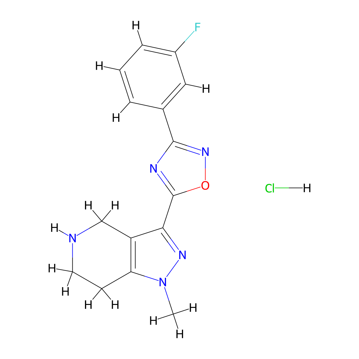 3-[3-(3-fluorophenyl)-1,2,4-oxadiazol-5-yl]-1-methyl-4,5,6,7-tetrahydro-1H-pyrazolo[4,3-c]pyridine hydrochloride molecular structure, CAS 1354550-87-0