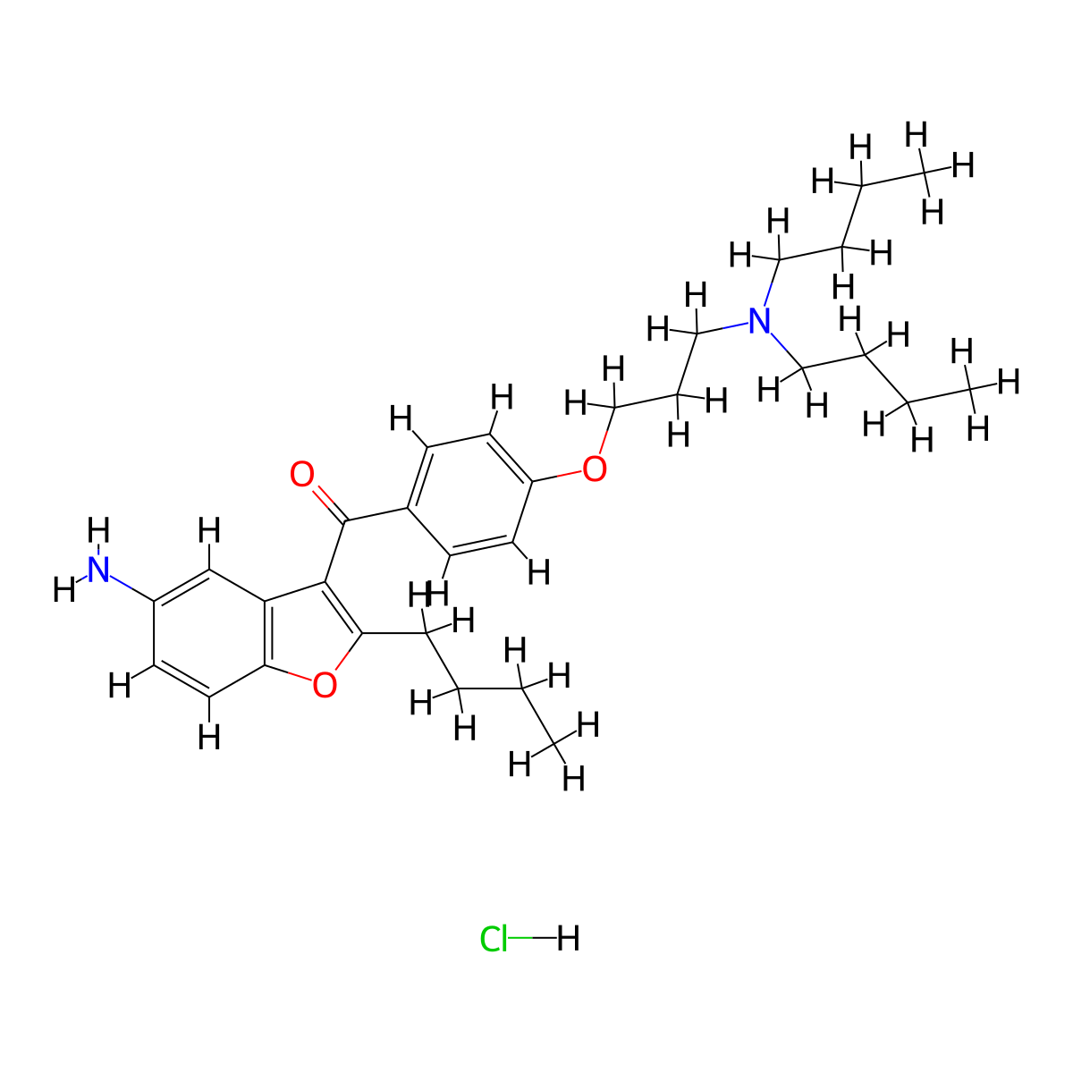 (5-Amino-2-butylbenzofuran-3-yl)(4-(3-(dibutylamino)propoxy)phenyl)methanone hydrochloride molecular structure, CAS 1354567-98-8