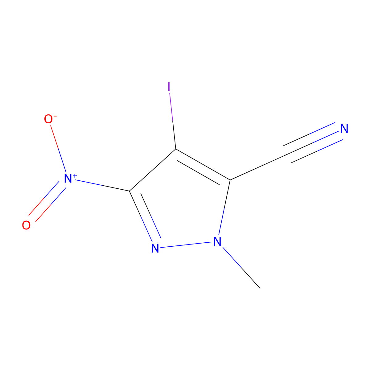 4-Iodo-1-methyl-3-nitro-1H-pyrazole-5-carbonitrile molecular structure, CAS 1354703-49-3