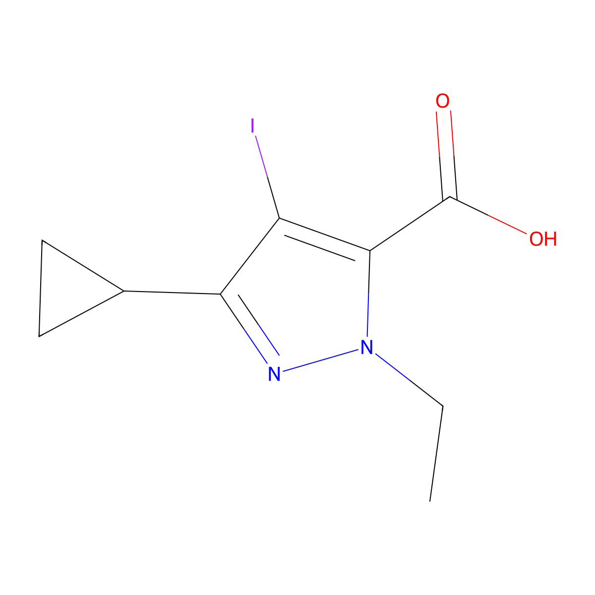 3-Cyclopropyl-1-ethyl-4-iodo-1H-pyrazole-5-carboxylic acid molecular structure, CAS 1354703-65-3
