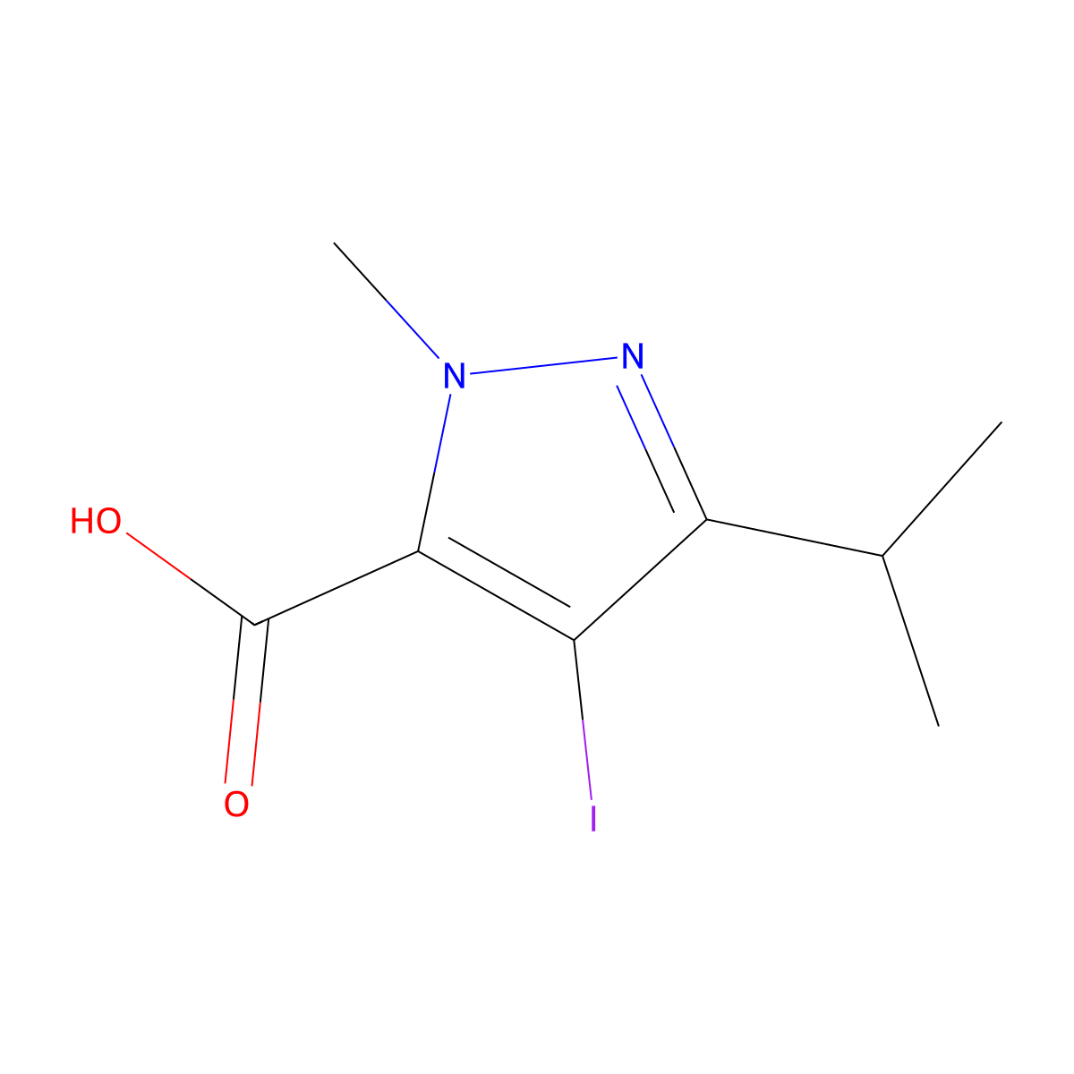 4-Iodo-3-isopropyl-1-methyl-1H-pyrazole-5-carboxylic acid molecular structure, CAS 1354703-77-7