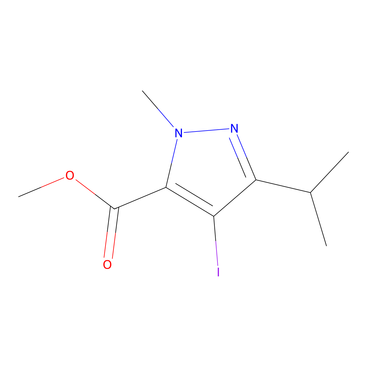 Methyl 4-iodo-3-isopropyl-1-methyl-1H-pyrazole-5-carboxylate molecular structure, CAS 1354703-82-4