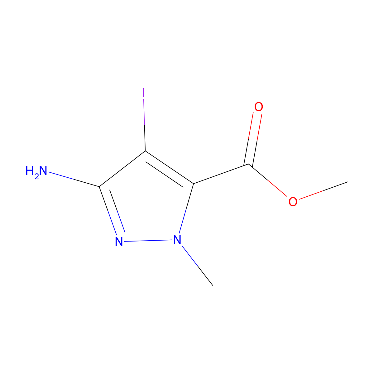 Methyl 3-amino-4-iodo-1-methyl-1H-pyrazole-5-carboxylate molecular structure, CAS 1354704-00-9