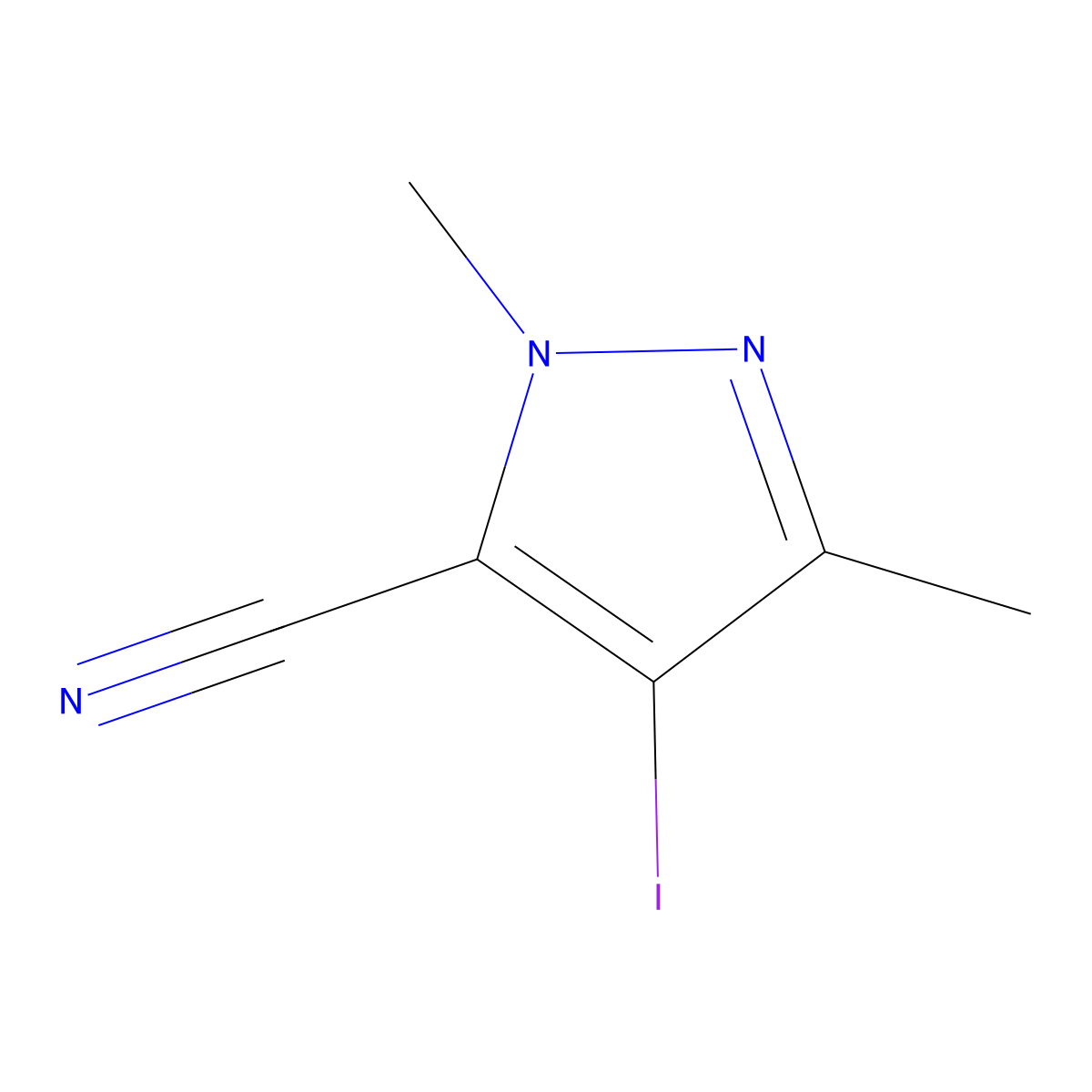 4-iodo-1,3-dimethyl-1H-pyrazole-5-carbonitrile molecular structure, CAS 1354704-06-5
