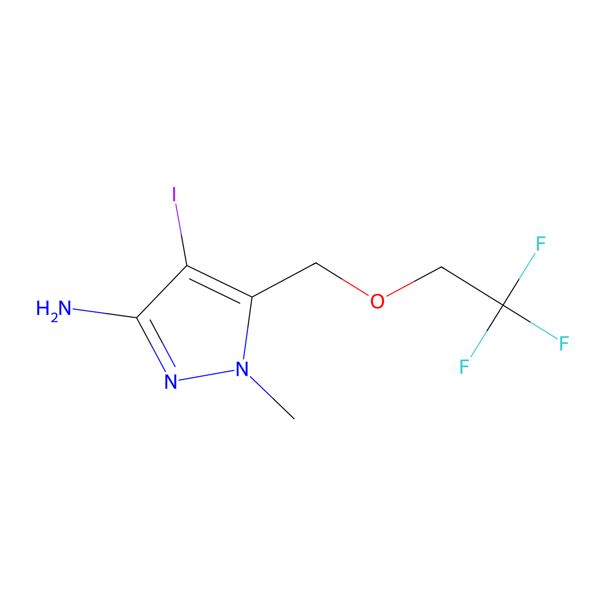 4-Iodo-1-methyl-5-[(2,2,2-trifluoroethoxy)methyl]pyrazole-3-ylamine molecular structure, CAS 1354704-14-5