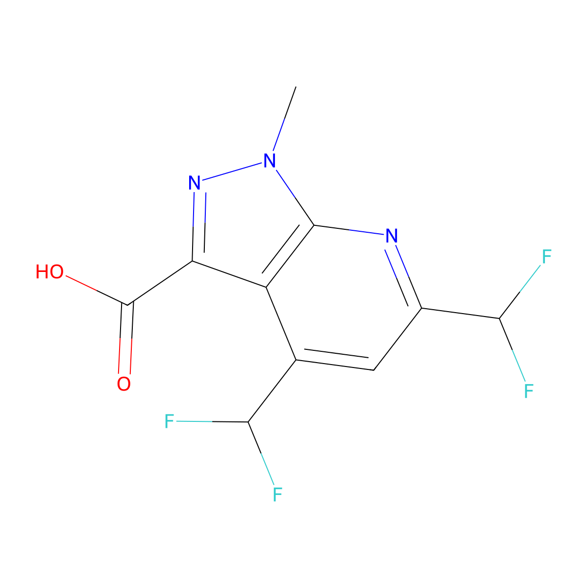 4,6-bis(difluoromethyl)-1-methyl-1H-pyrazolo[3,4-b]pyridine-3-carboxylic acid molecular structure, CAS 1354704-32-7