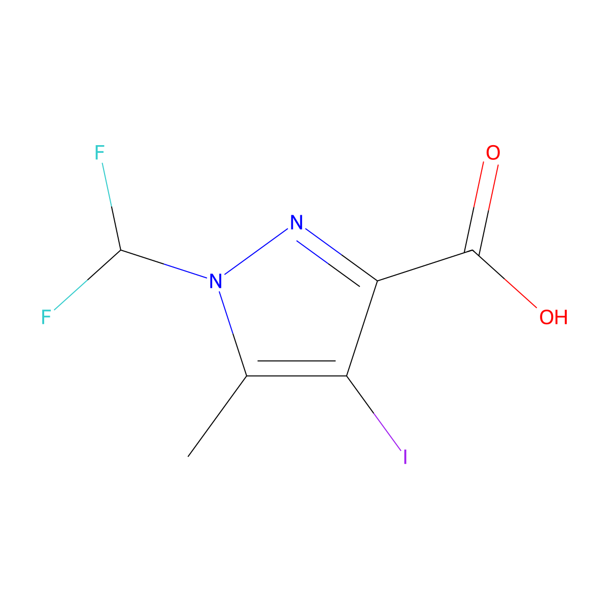 1H-Pyrazole-3-carboxylic acid, 1-(difluoromethyl)-4-iodo-5-methyl- molecular structure, CAS 1354704-36-1