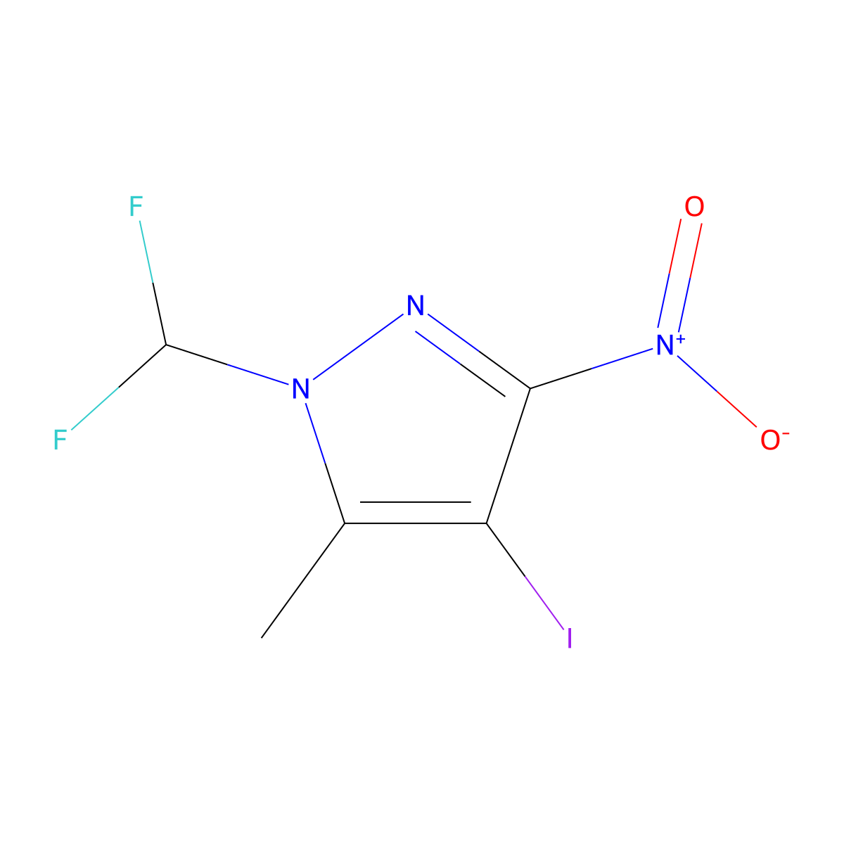 1-(Difluoromethyl)-4-iodo-5-methyl-3-nitro-1H-pyrazole molecular structure, CAS 1354704-38-3