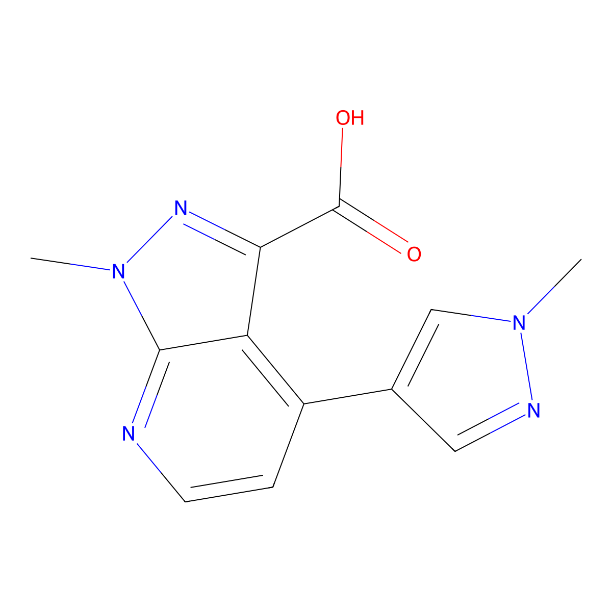 1-methyl-4-(1-methyl-1H-pyrazol-4-yl)-1H-pyrazolo[3,4-b]pyridine-3-carboxylic acid molecular structure, CAS 1354704-42-9