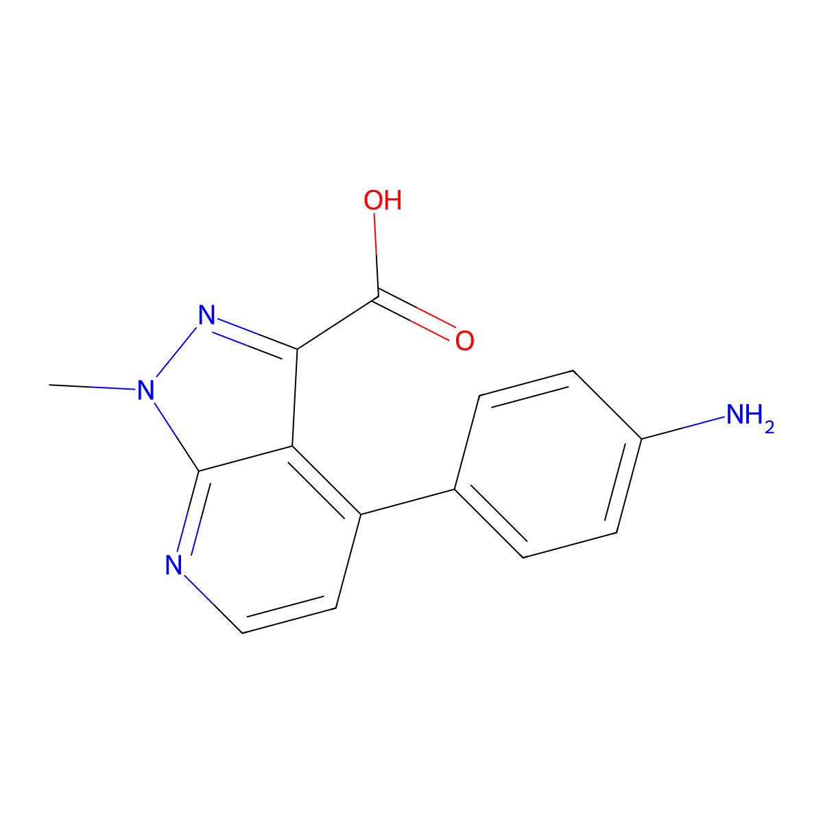 4-(4-aminophenyl)-1-methyl-1H-pyrazolo[3,4-b]pyridine-3-carboxylic acid molecular structure, CAS 1354704-66-7