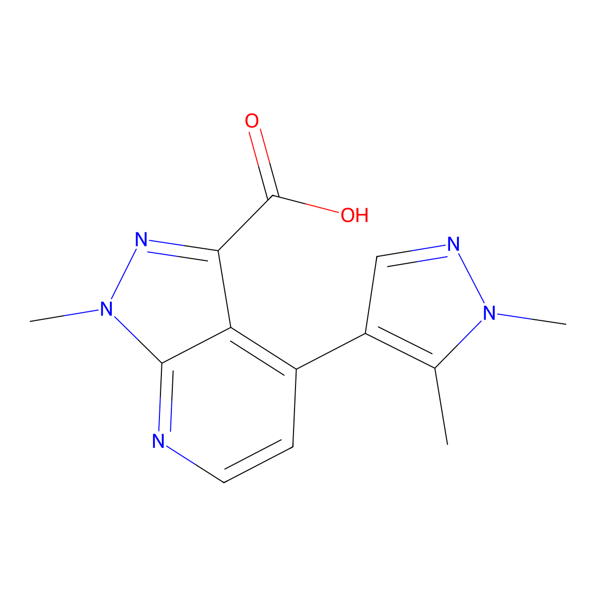 4-(1,5-Dimethyl-1H-pyrazol-4-yl)-1-methyl-1H-pyrazolo[3,4-b]pyridine-3-carboxylic acid molecular structure, CAS 1354704-95-2