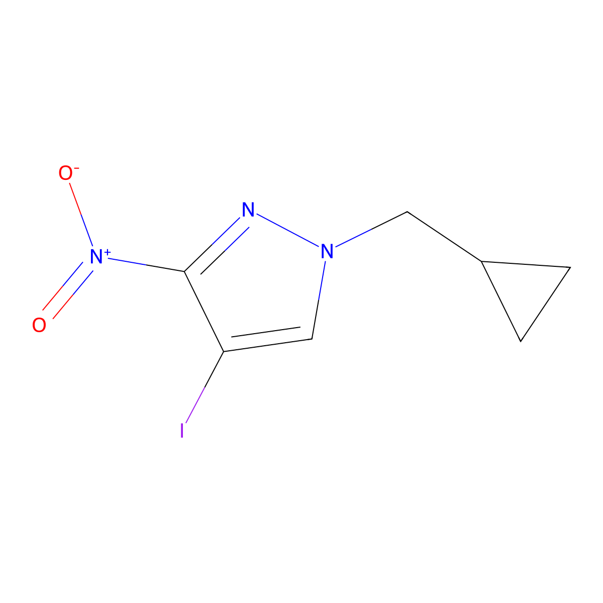 1-(Cyclopropylmethyl)-4-iodo-3-nitro-1H-pyrazole molecular structure, CAS 1354704-97-4