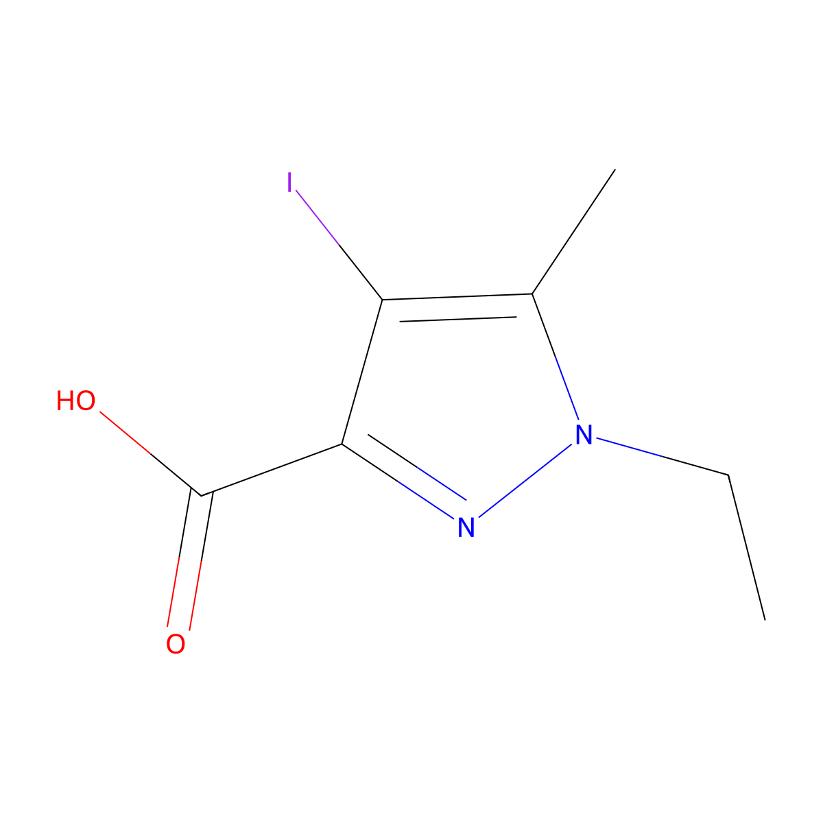 1-ethyl-4-iodo-5-methyl-1H-pyrazole-3-carboxylic acid molecular structure, CAS 1354705-26-2