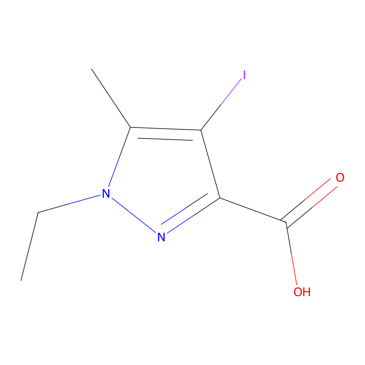 1-ethyl-4-iodo-5-methyl-1H-pyrazole-3-carboxylic acid molecular structure, CAS 1354705-26-2