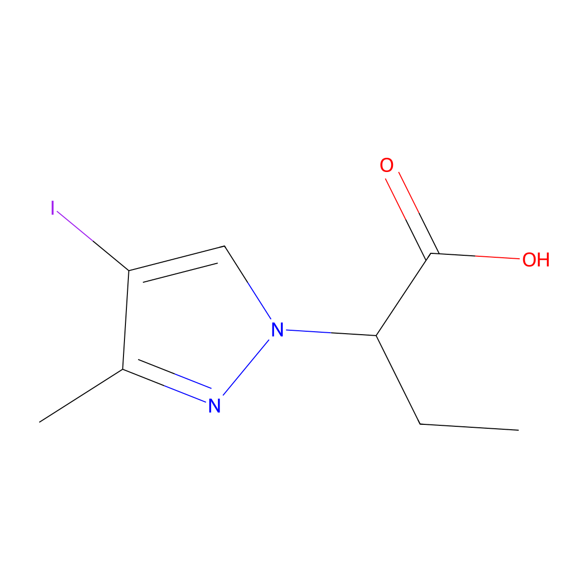 1H-Pyrazole-1-acetic acid, alpha-ethyl-4-iodo-3-methyl- molecular structure, CAS 1354705-28-4