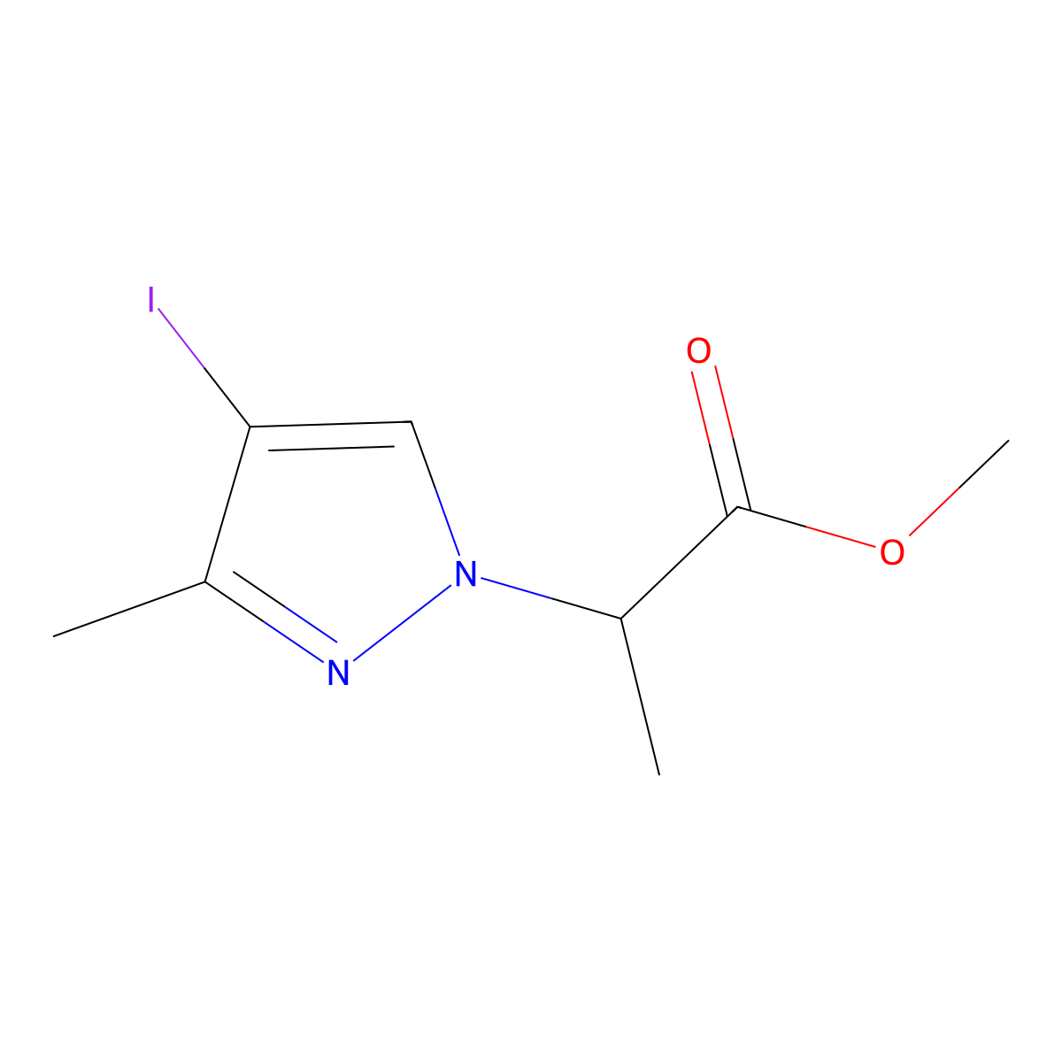 Methyl 2-(4-iodo-3-methyl-1H-pyrazol-1-yl)propanoate molecular structure, CAS 1354705-30-8