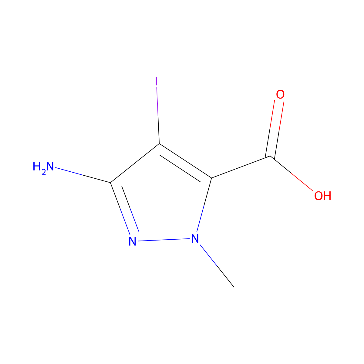 3-amino-4-iodo-1-methyl-1H-pyrazole-5-carboxylic acid molecular structure, CAS 1354705-36-4
