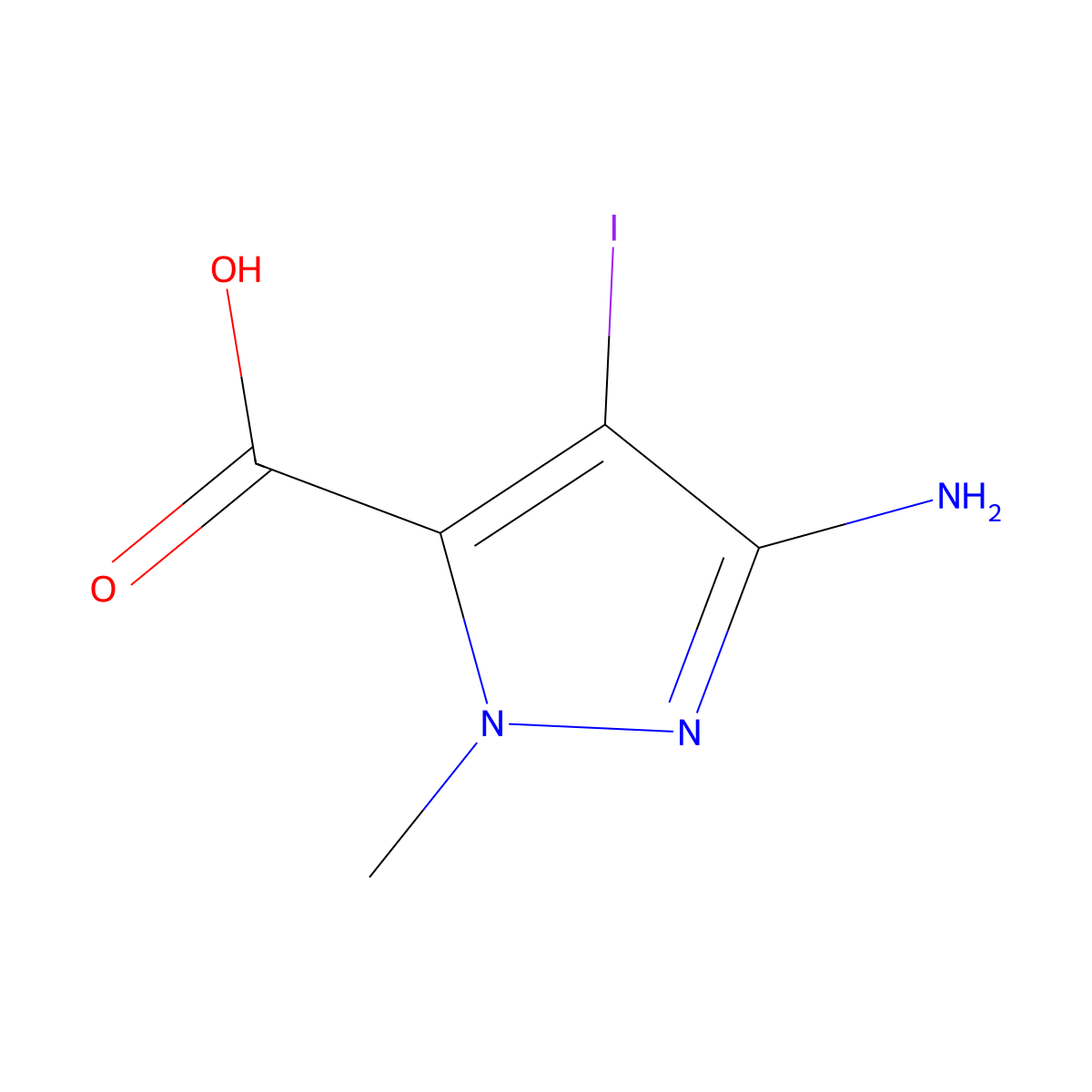 3-amino-4-iodo-1-methyl-1H-pyrazole-5-carboxylic acid molecular structure, CAS 1354705-36-4