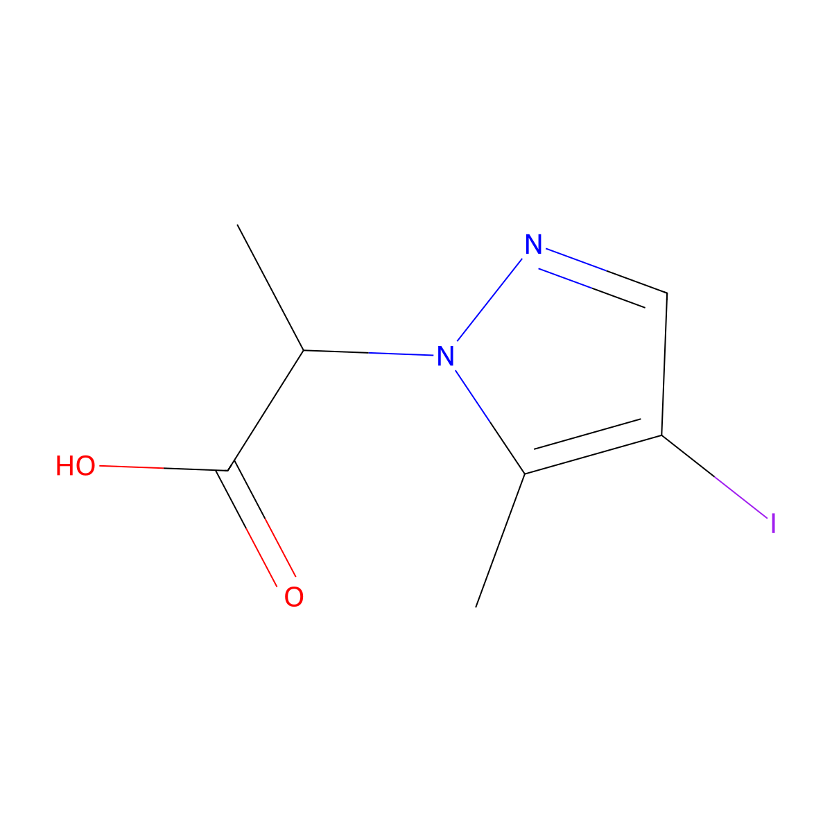 2-(4-iodo-5-methyl-1H-pyrazol-1-yl)propanoic acid molecular structure, CAS 1354705-38-6
