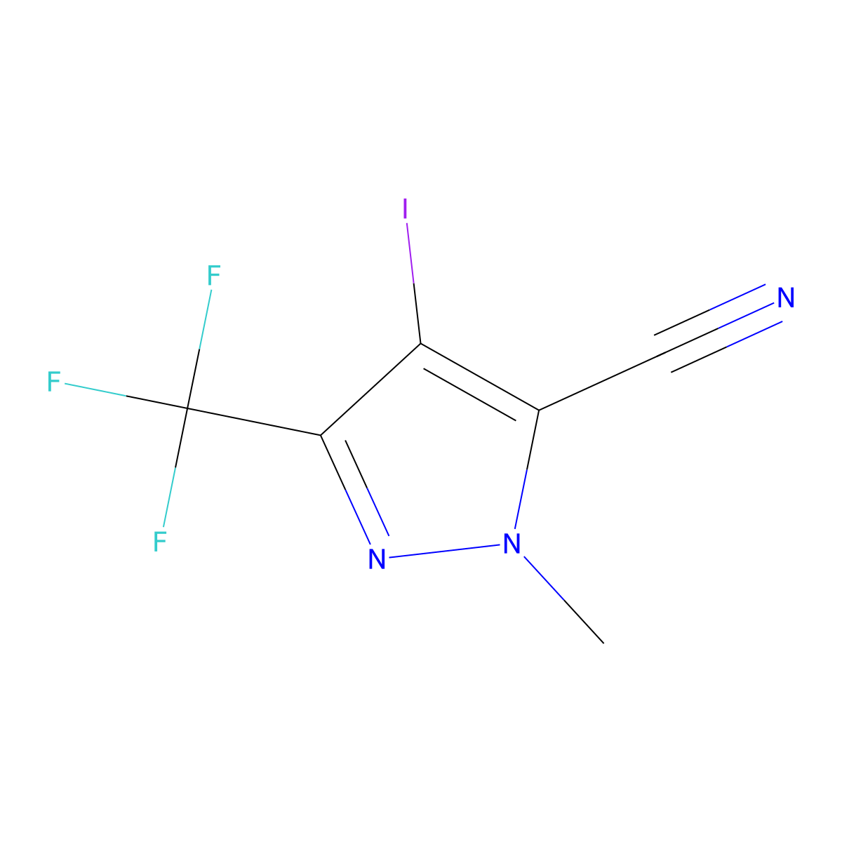 4-Iodo-1-methyl-3-(trifluoromethyl)-1H-pyrazole-5-carbonitrile molecular structure, CAS 1354705-48-8