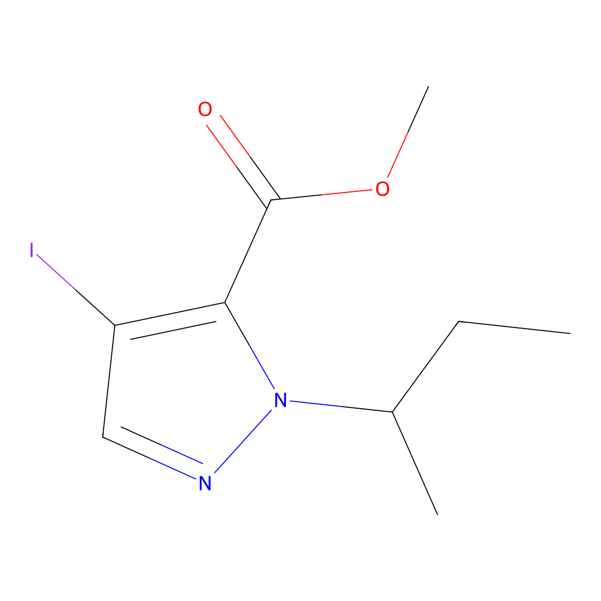 Methyl 1-(sec-butyl)-4-iodo-1H-pyrazole-5-carboxylate molecular structure, CAS 1354705-59-1