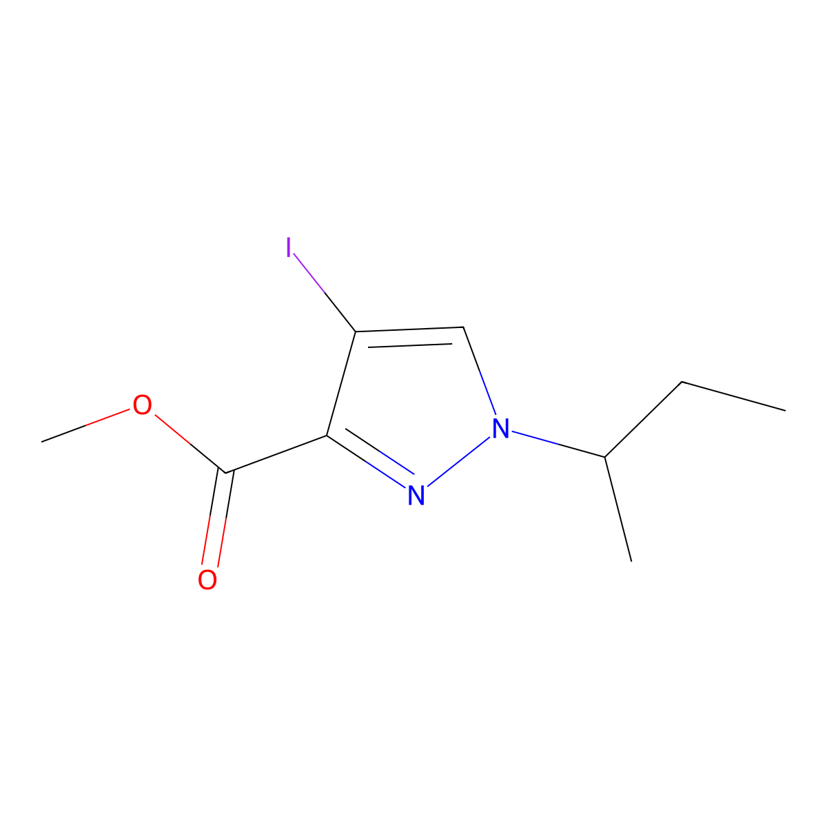 Methyl 1-(sec-butyl)-4-iodo-1H-pyrazole-3-carboxylate molecular structure, CAS 1354705-62-6
