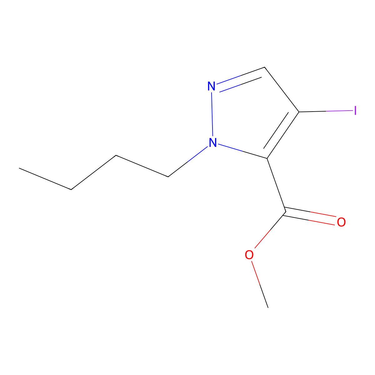 Methyl 1-butyl-4-iodo-1H-pyrazole-5-carboxylate molecular structure, CAS 1354705-68-2