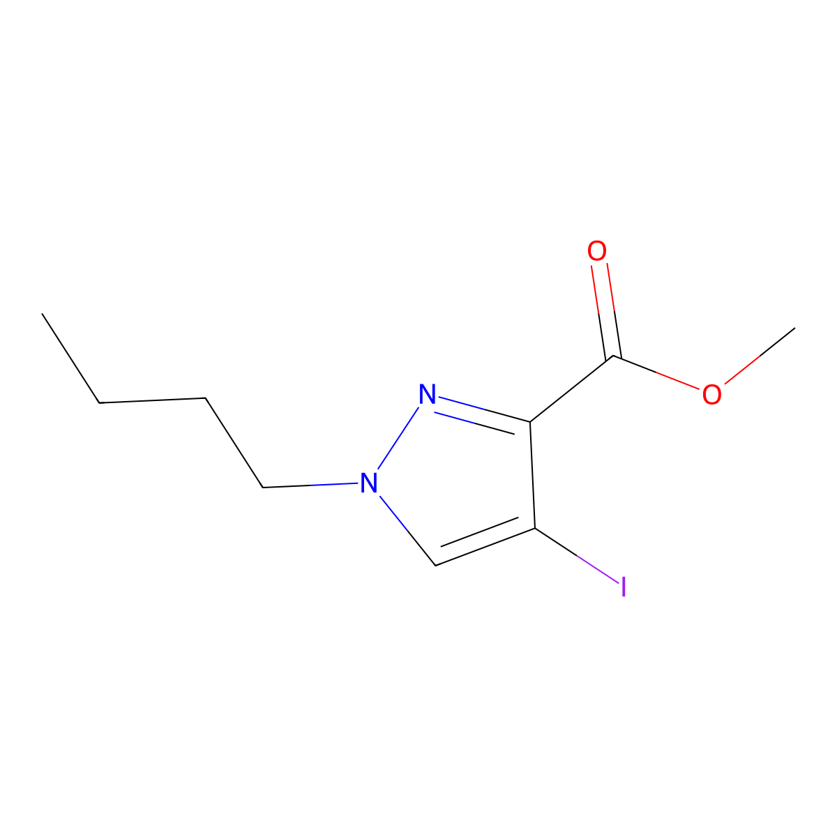 Methyl 1-butyl-4-iodo-1H-pyrazole-3-carboxylate molecular structure, CAS 1354705-69-3