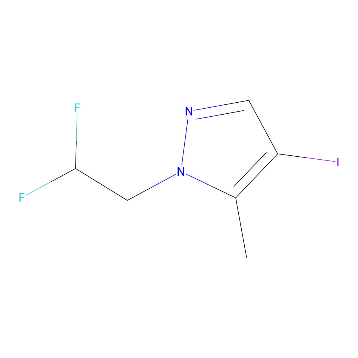 1-(2,2-difluoroethyl)-4-iodo-5-methyl-1H-pyrazole molecular structure, CAS 1354705-73-9