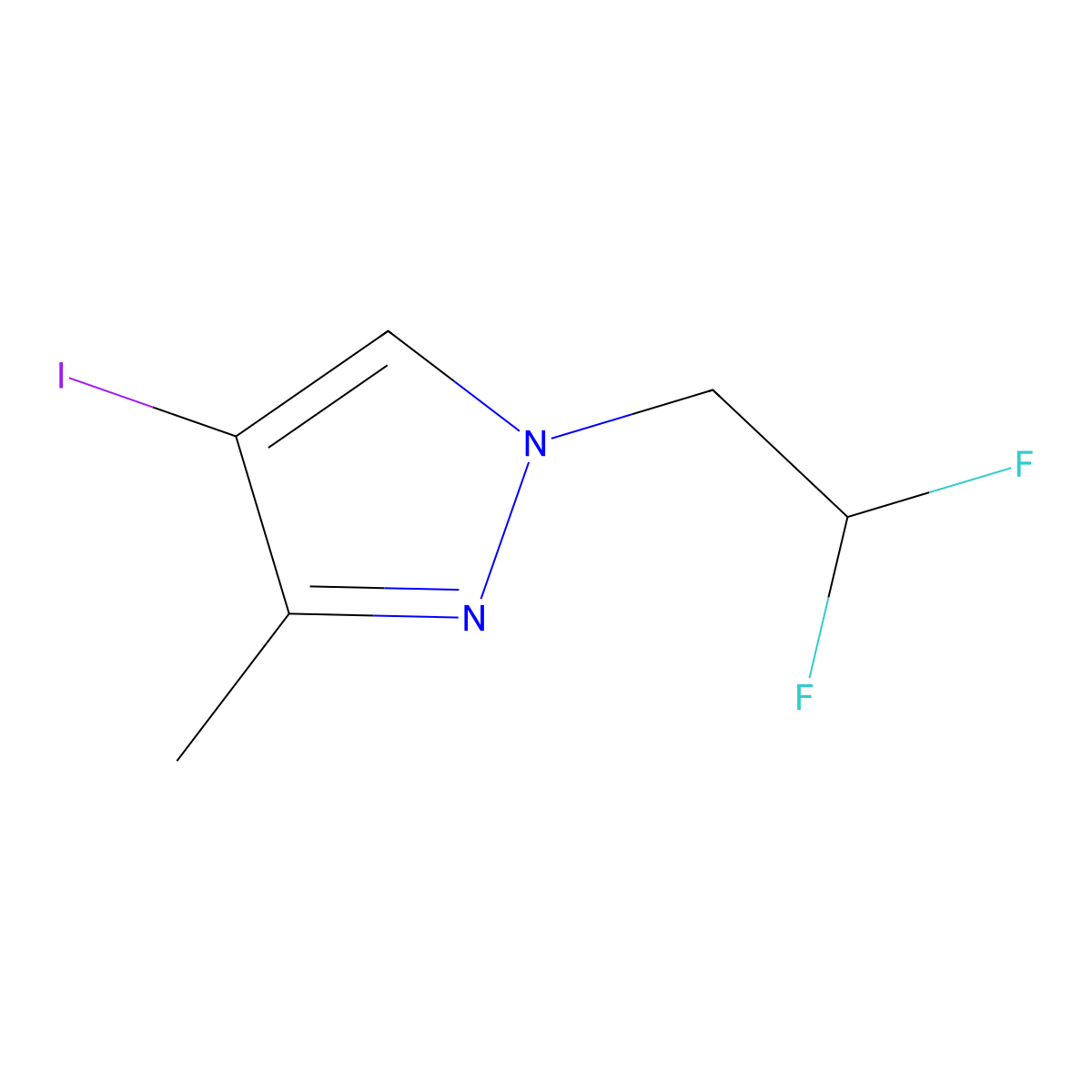 1H-Pyrazole, 1-(2,2-difluoroethyl)-4-iodo-3-methyl- molecular structure, CAS 1354705-77-3