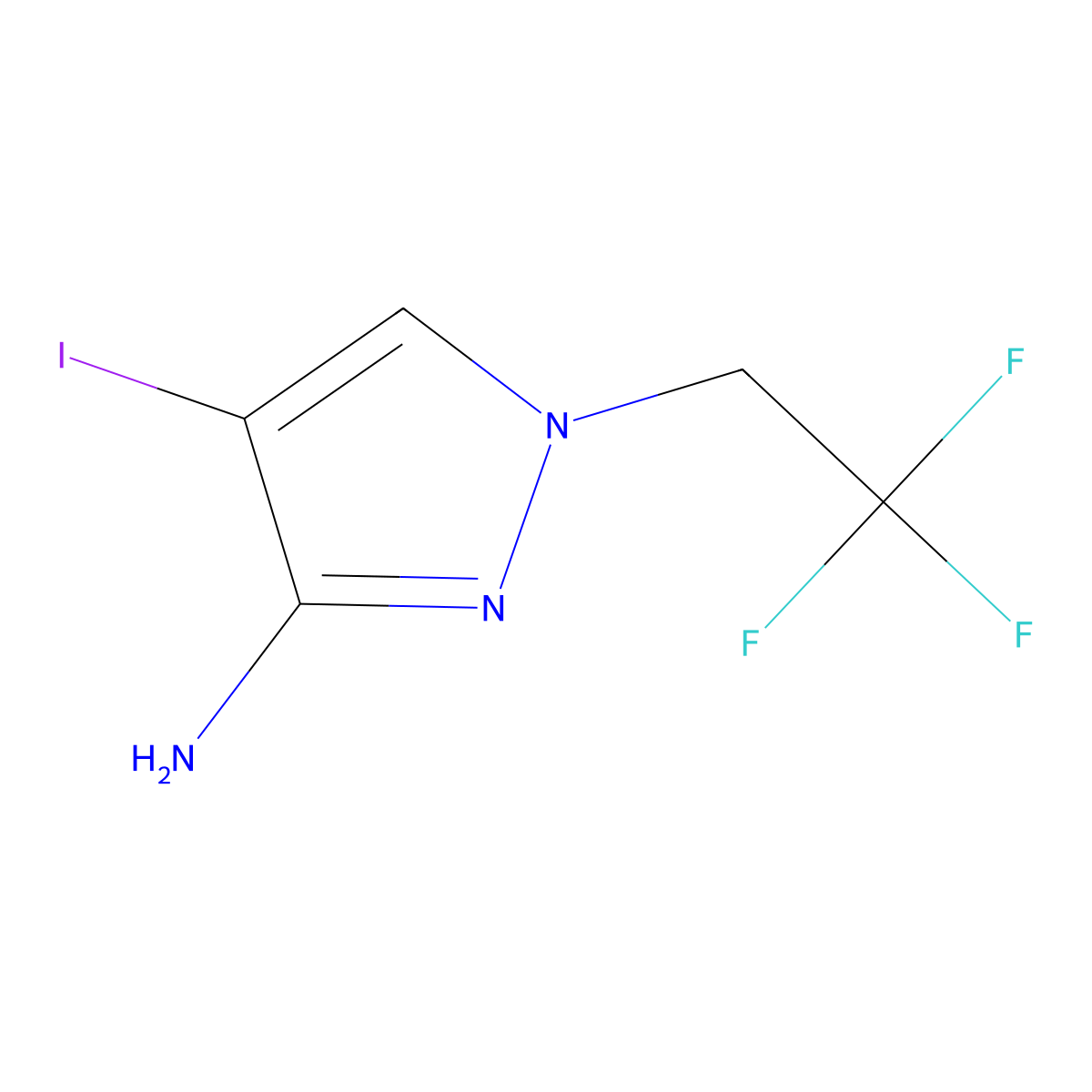 4-iodo-1-(2,2,2-trifluoroethyl)-1H-pyrazol-3-amine molecular structure, CAS 1354705-85-3