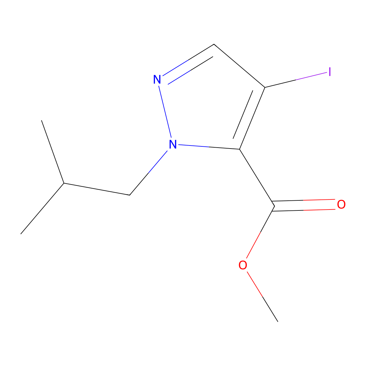 Methyl 4-iodo-1-isobutyl-1H-pyrazole-5-carboxylate molecular structure, CAS 1354706-00-5