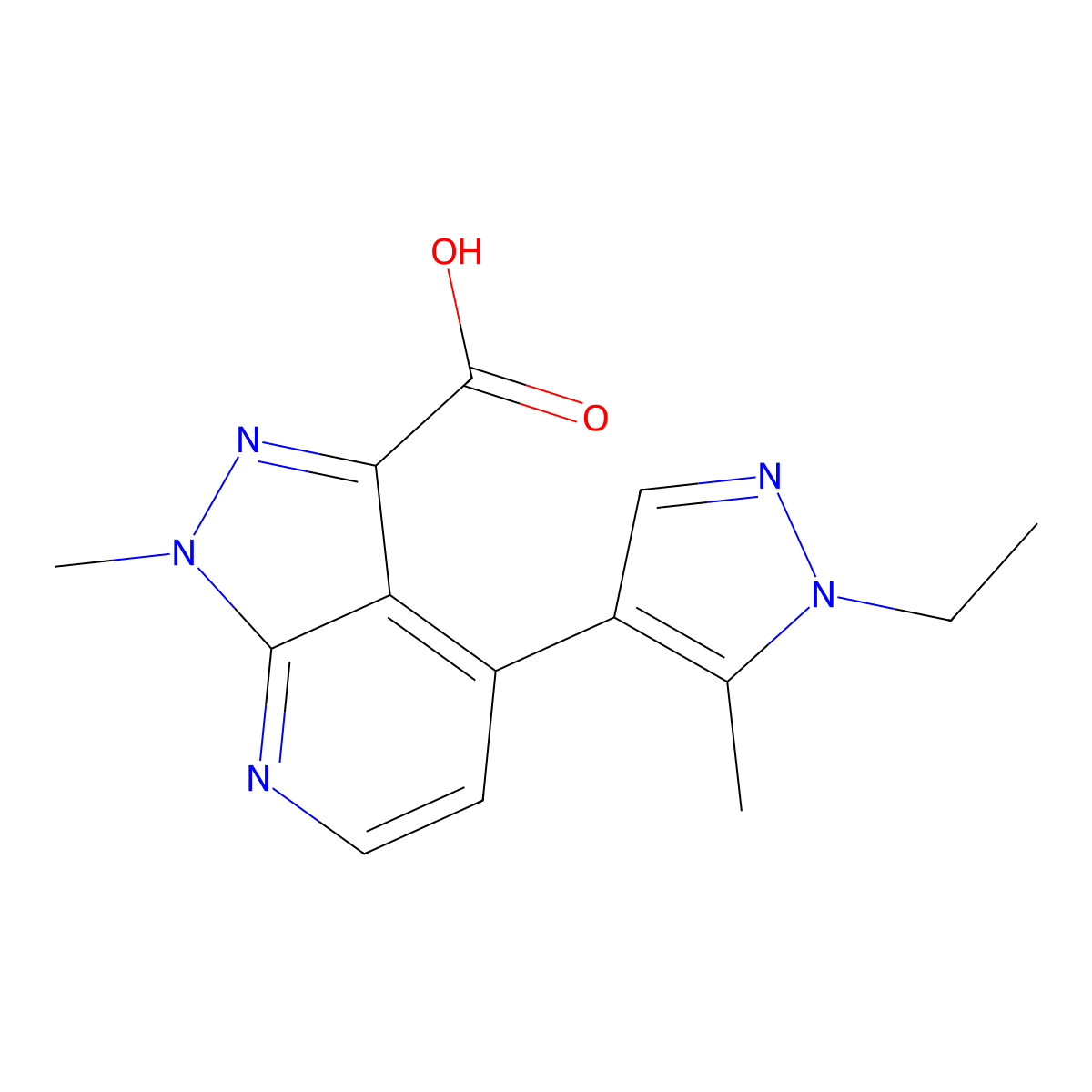 4-(1-Ethyl-5-methyl-1H-pyrazol-4-yl)-1-methyl-1H-pyrazolo[3,4-b]pyridine-3-carboxylic acid molecular structure, CAS 1354706-22-1