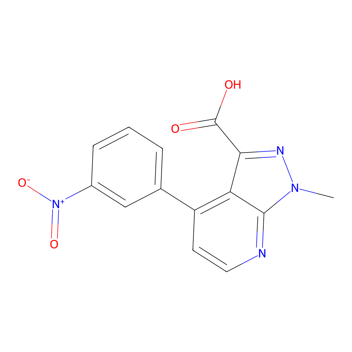1-Methyl-4-(3-nitrophenyl)-1H-pyrazolo[3,4-b]pyridine-3-carboxylic acid molecular structure, CAS 1354706-23-2