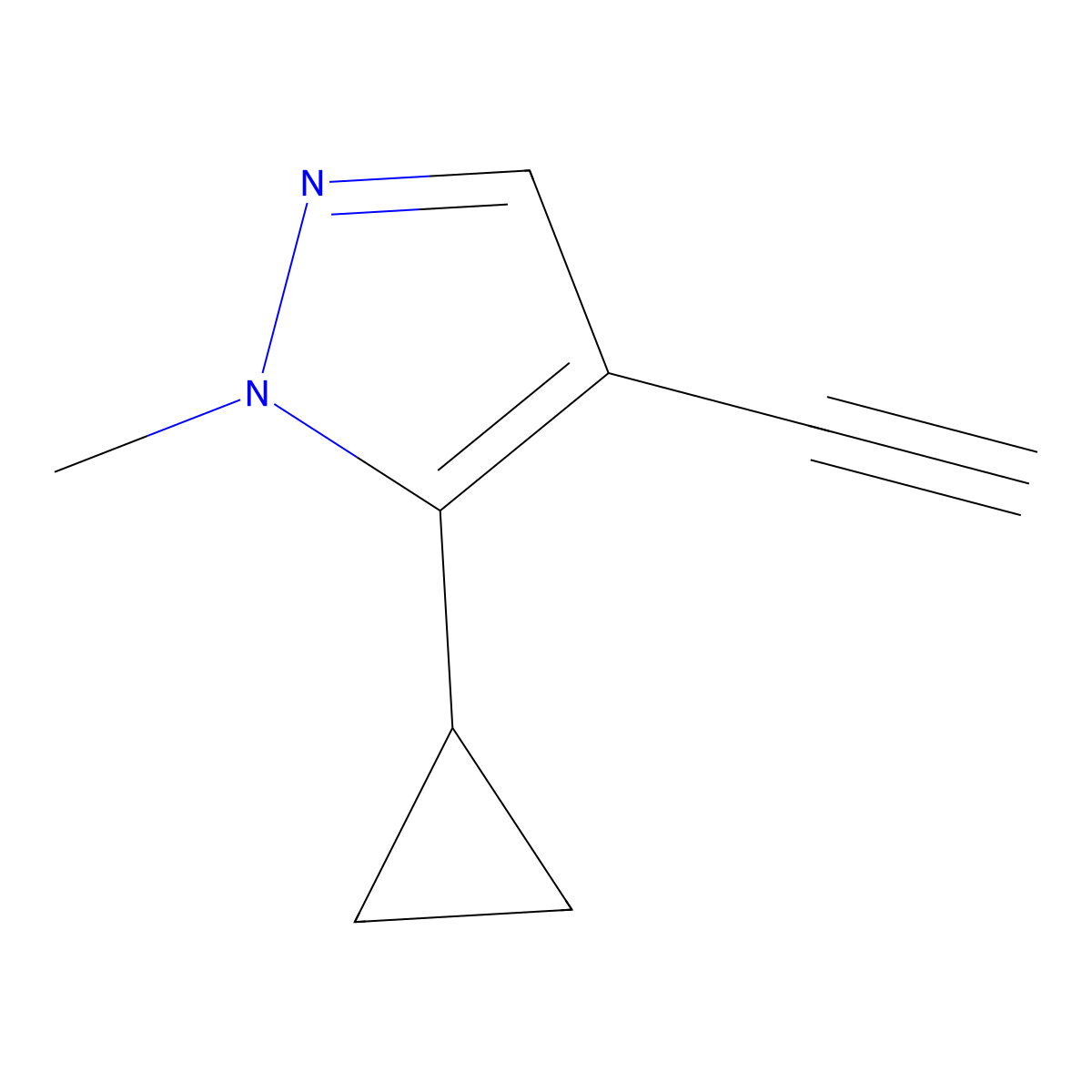 1H-Pyrazole, 5-cyclopropyl-4-ethynyl-1-methyl- molecular structure, CAS 1354706-53-8