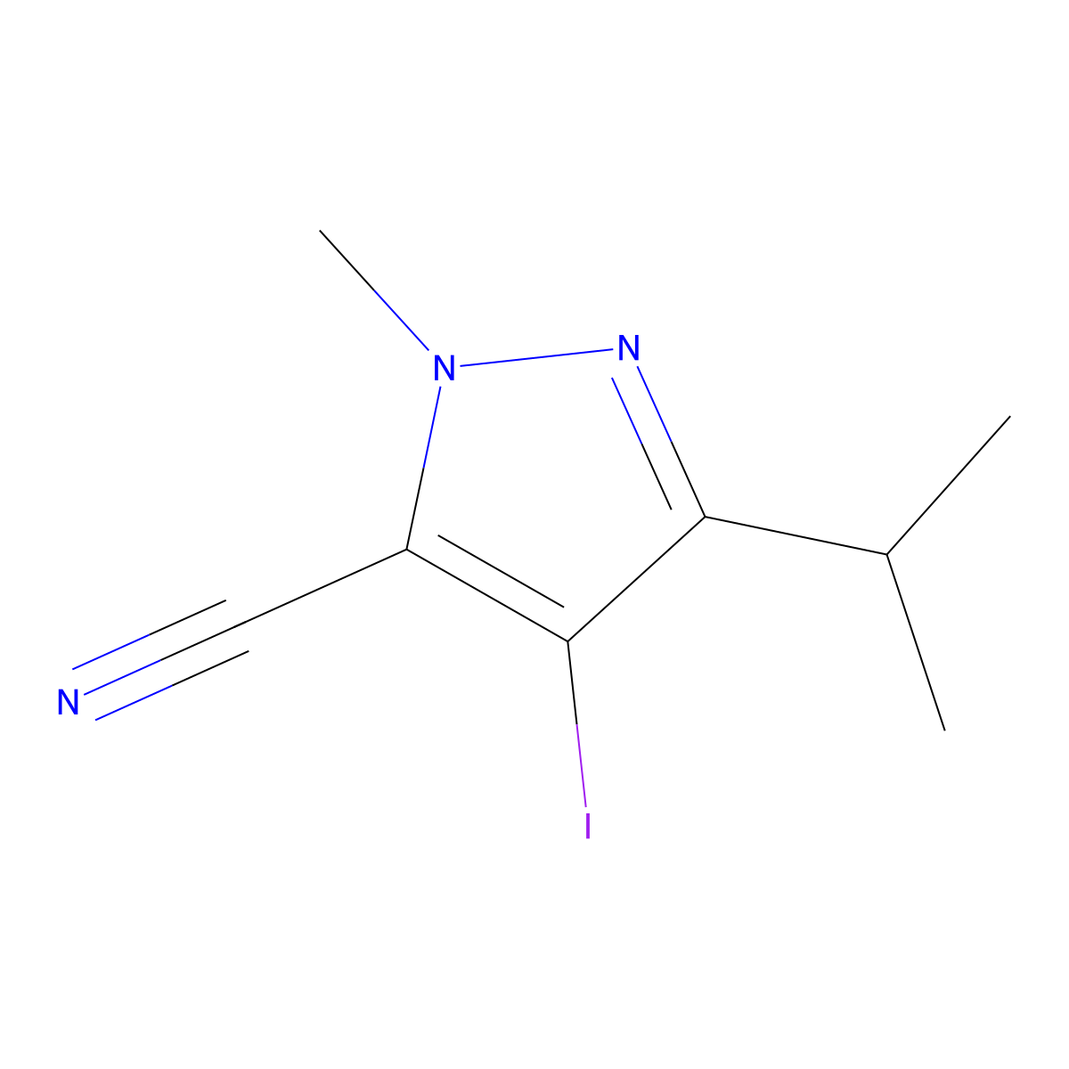 4-Iodo-3-isopropyl-1-methyl-1H-pyrazole-5-carbonitrile molecular structure, CAS 1354706-64-1
