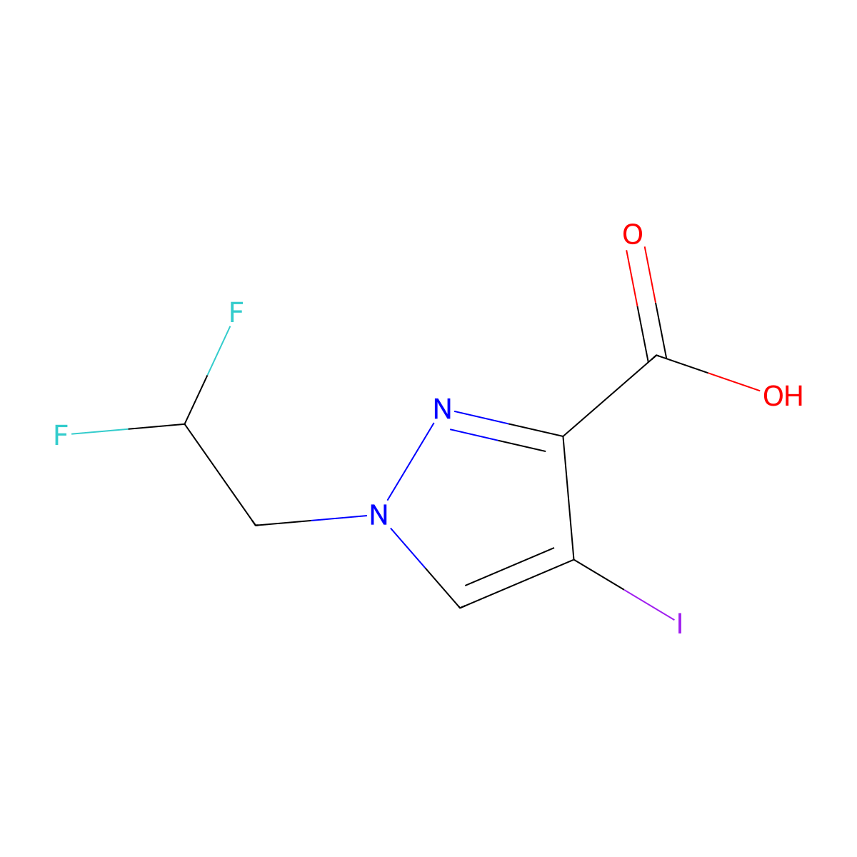 1-(2,2-difluoroethyl)-4-iodo-1H-pyrazole-3-carboxylic acid molecular structure, CAS 1354706-66-3