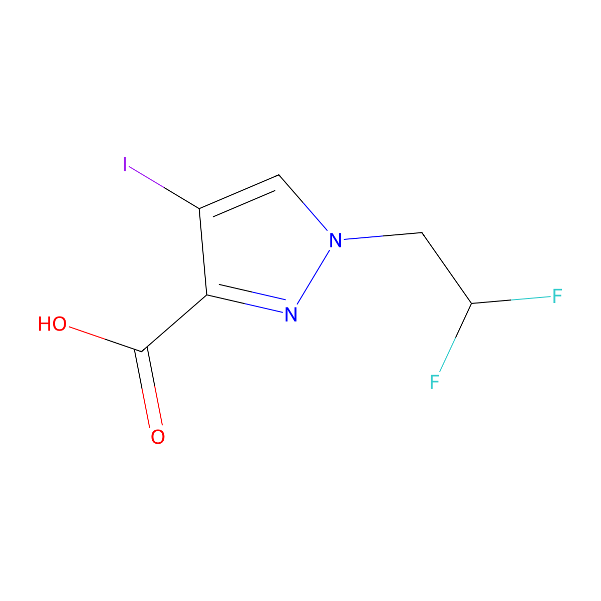 1-(2,2-difluoroethyl)-4-iodo-1H-pyrazole-3-carboxylic acid molecular structure, CAS 1354706-66-3