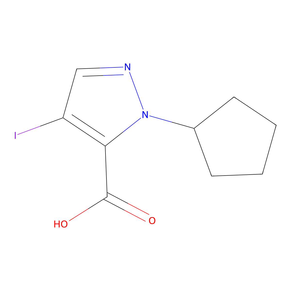1-cyclopentyl-4-iodo-1H-pyrazole-5-carboxylic acid molecular structure, CAS 1354706-68-5
