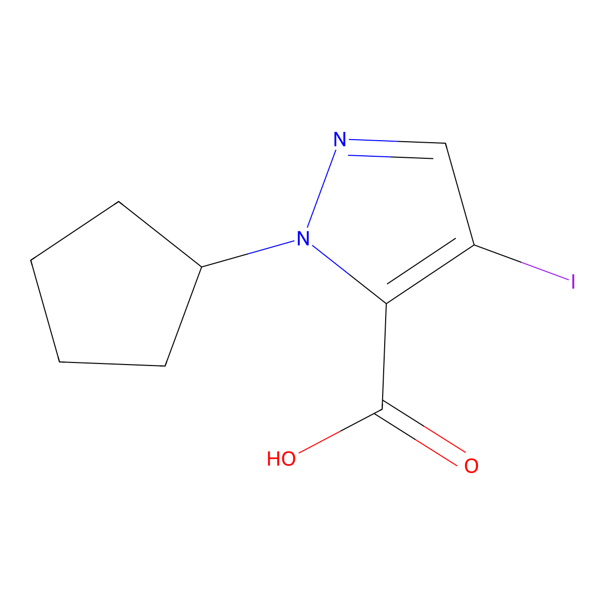 1-cyclopentyl-4-iodo-1H-pyrazole-5-carboxylic acid molecular structure, CAS 1354706-68-5
