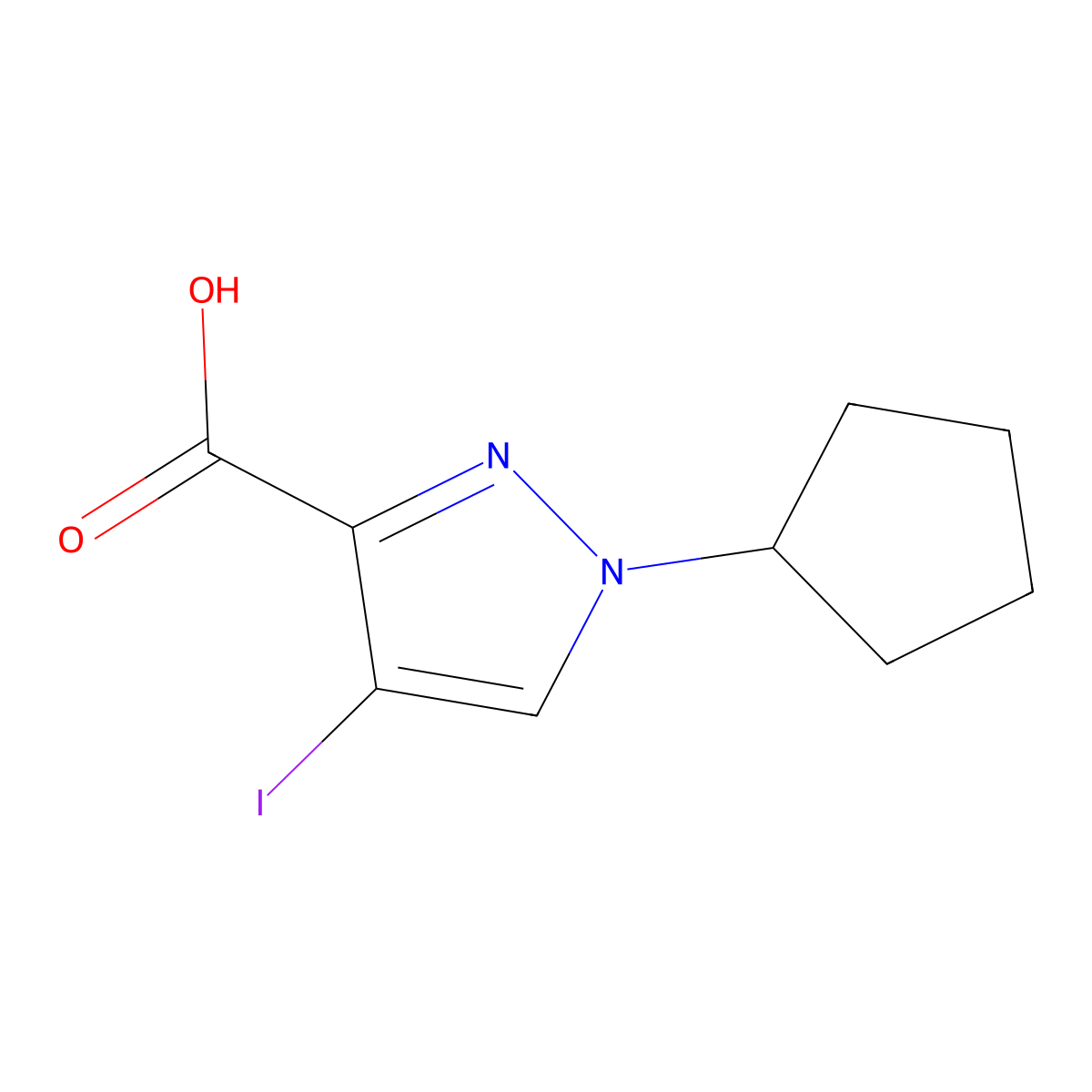 1H-Pyrazole-3-carboxylic acid, 1-cyclopentyl-4-iodo- molecular structure, CAS 1354706-69-6