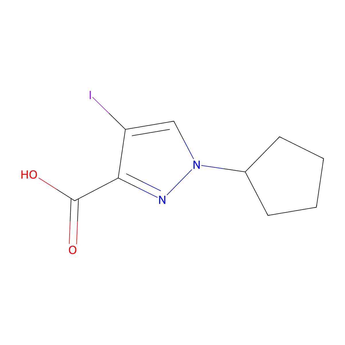 1H-Pyrazole-3-carboxylic acid, 1-cyclopentyl-4-iodo- molecular structure, CAS 1354706-69-6