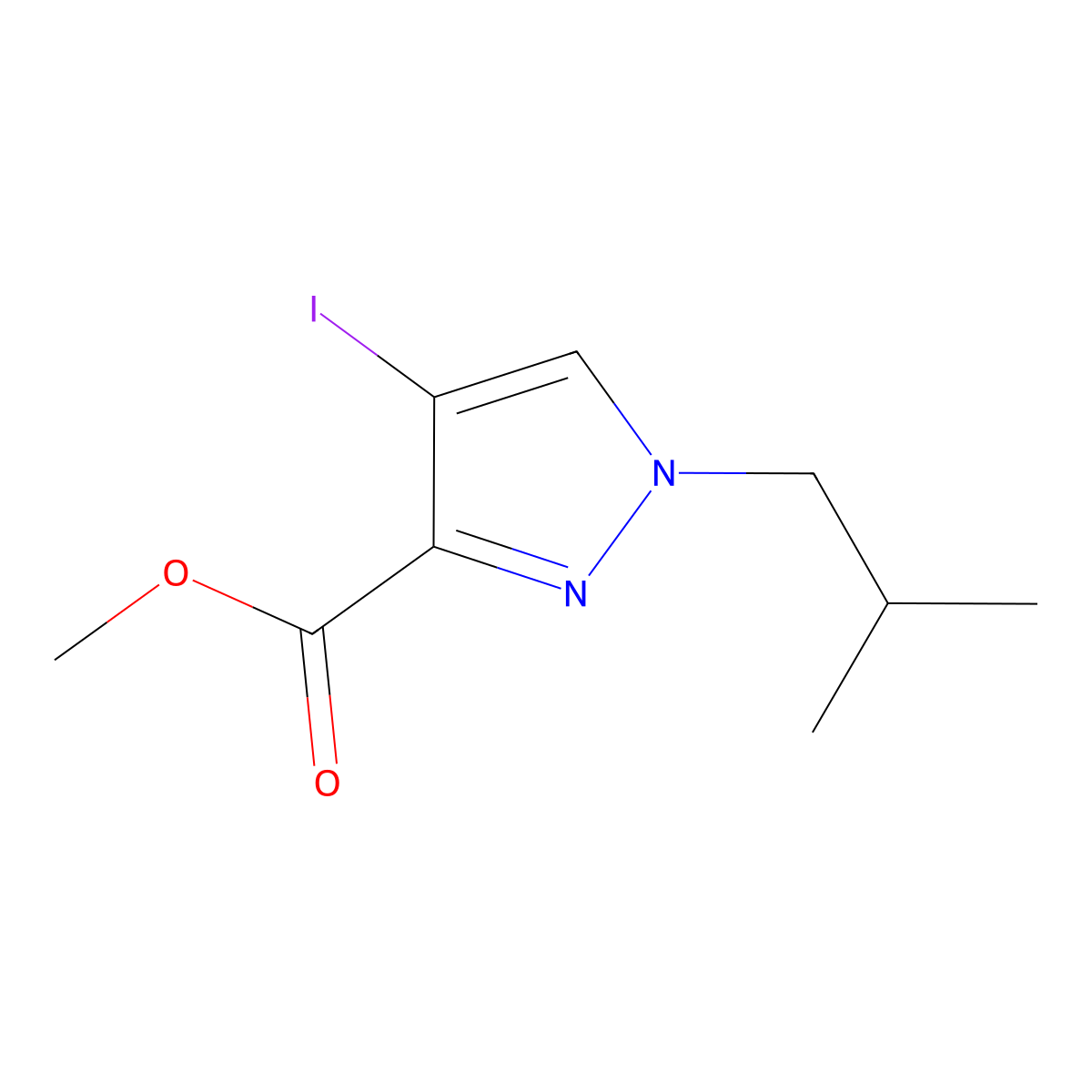 Methyl 4-iodo-1-isobutyl-1H-pyrazole-3-carboxylate molecular structure, CAS 1354706-71-0