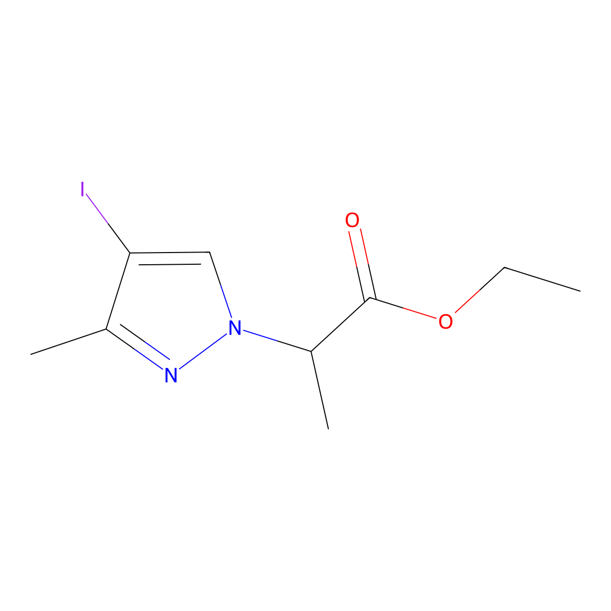 Ethyl 2-(4-iodo-3-methyl-1H-pyrazol-1-yl)propanoate molecular structure, CAS 1354706-72-1