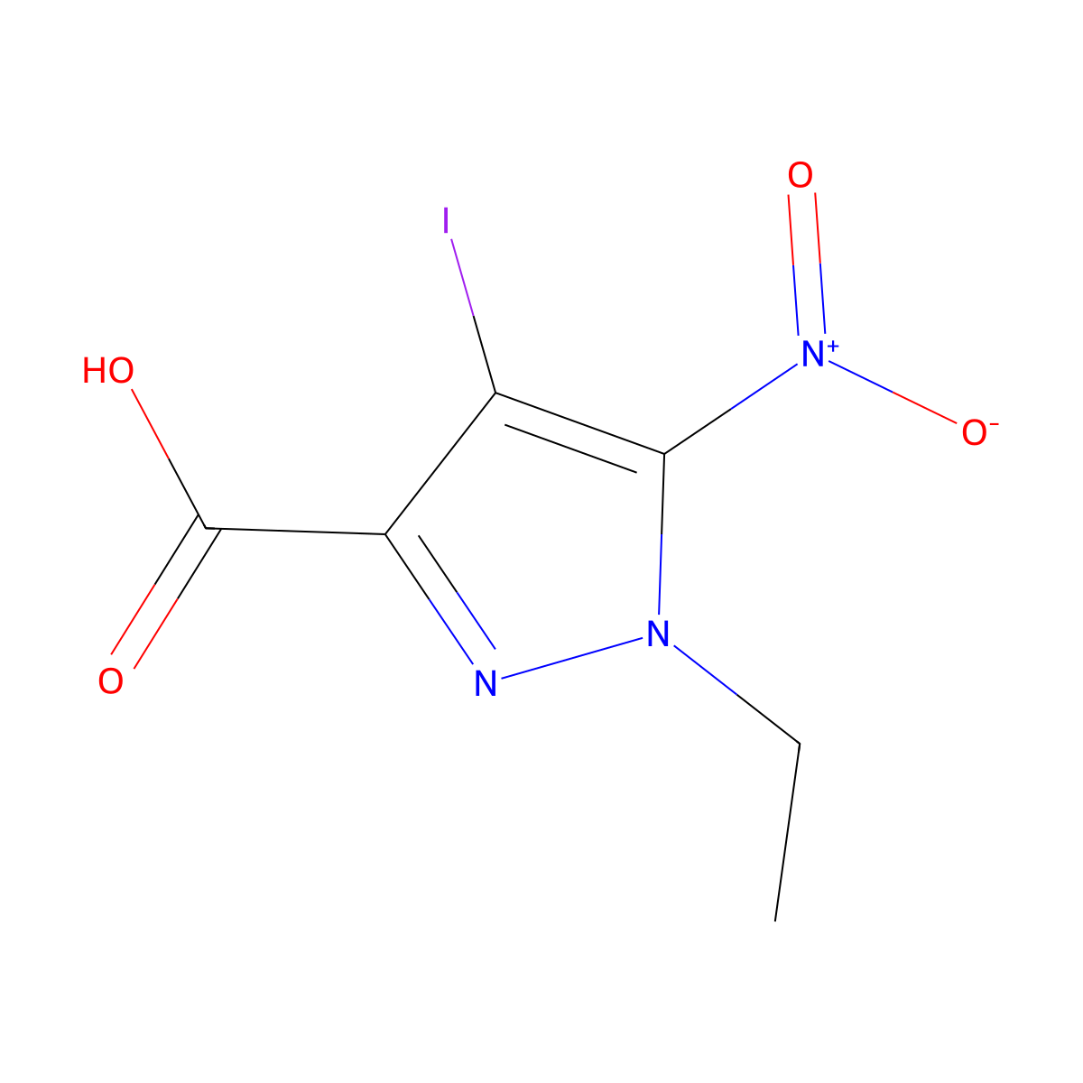 1-Ethyl-4-iodo-5-nitro-1H-pyrazole-3-carboxylic acid molecular structure, CAS 1354706-75-4