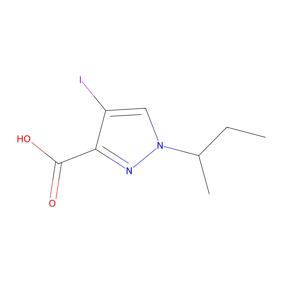 1H-Pyrazole-3-carboxylic acid, 4-iodo-1-(1-methylpropyl)- molecular structure, CAS 1354706-84-5
