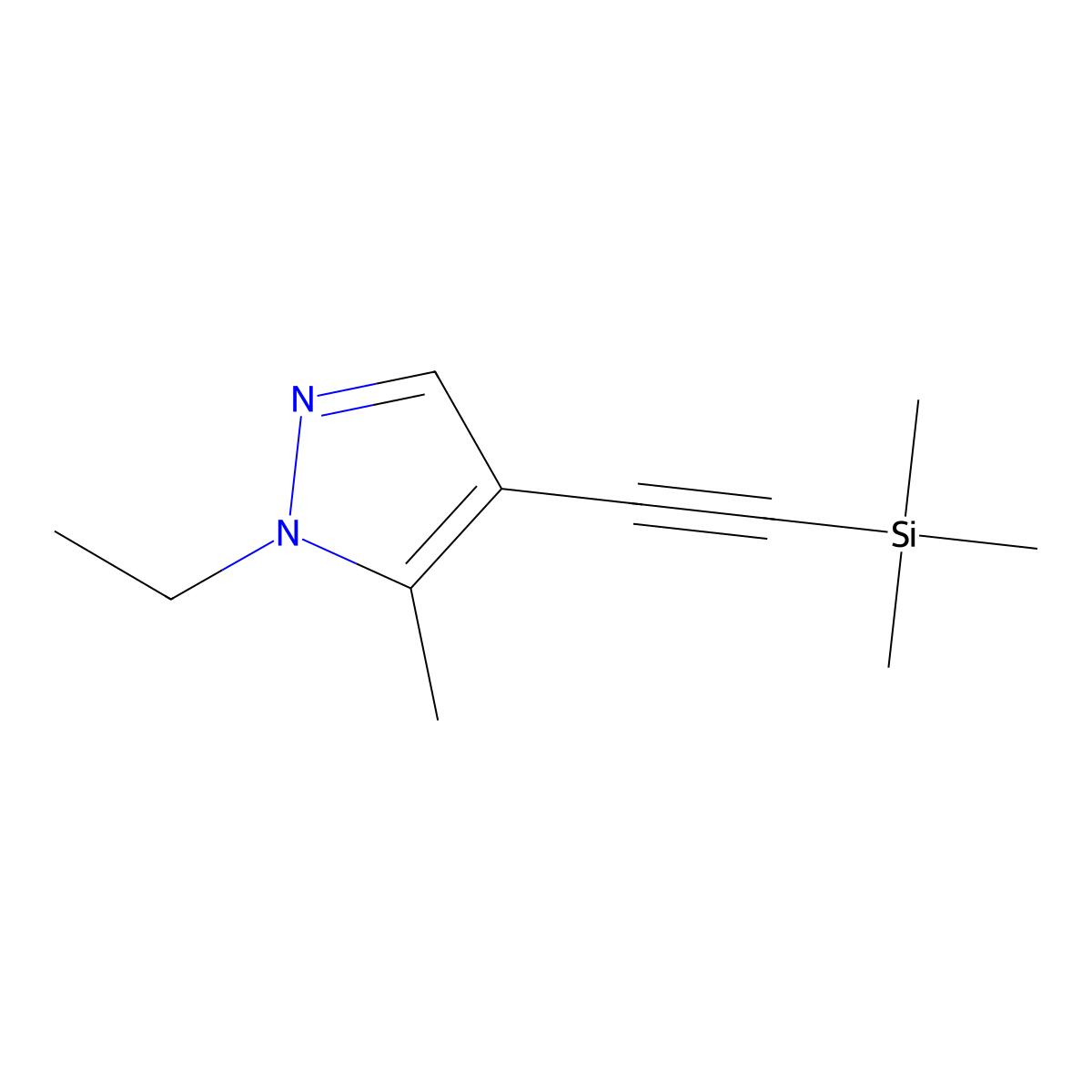 1-ethyl-5-methyl-4-[(trimethylsilyl)ethynyl]-1{H}-pyrazole molecular structure, CAS 1354706-98-1