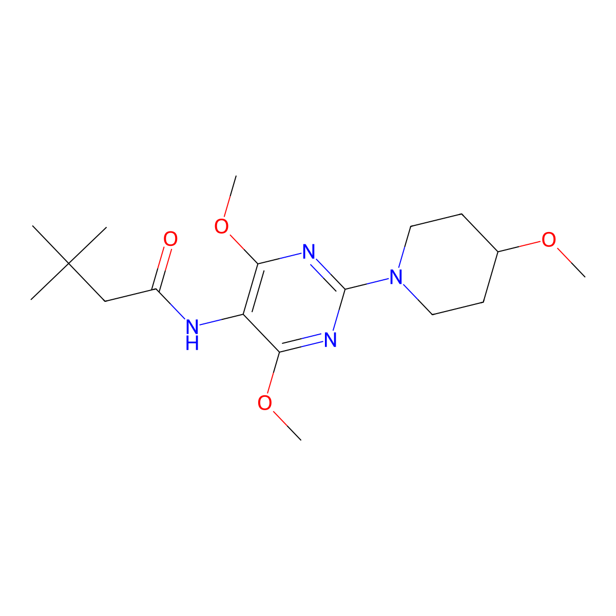 N-(4,6-dimethoxy-2-(4-methoxypiperidin-1-yl)pyrimidin-5-yl)-3,3-dimethylbutanamide molecular structure, CAS 1354712-92-7